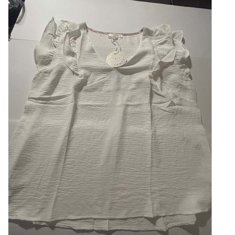 Umgee White Ruffle Sleeve V-Neck Crinkle Top Blouse WA0727 Womens XL NEW